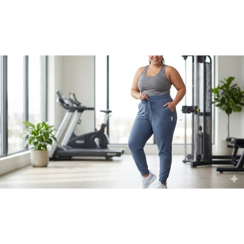 Yogalicious Lux Avenue Joggers 2X Blue High Waisted Athletic Pants Pockets Soft